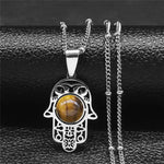 Collier Main de Fatima Ajourée Œil de Tigre - Vignette | Médiéfan