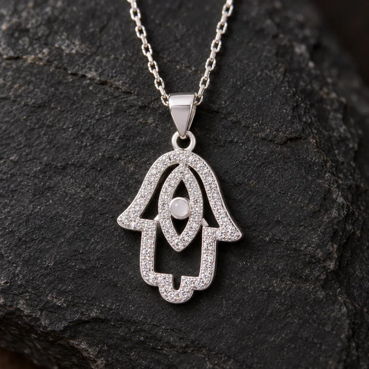 Collier Main de Fatima Ajourée Pavée à Œil
