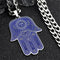 Collier Main de Fatima Émail Bleu Lettre Hébraïque et Étoile Bleu et argent
