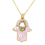 Collier Main de Fatima Émail Rose et Zircons Colorés - Vignette | Médiéfan