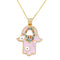 Collier Main de Fatima Émail Rose et Zircons Colorés Doré