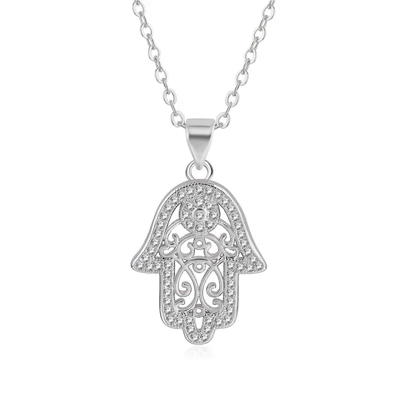 Collier Main de Fatima Filigrane Pavé Argenté