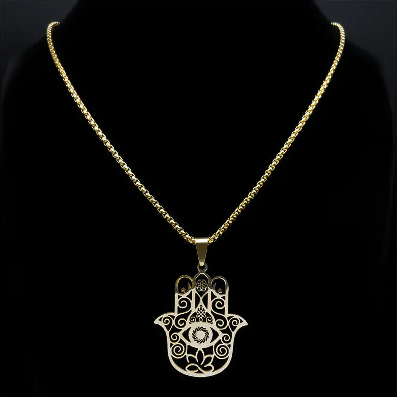 Collier Main de Fatima Filigranée Œil et Lotus