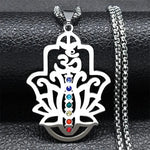 Collier Main de Fatima Om et Lotus 7 Chakras - Vignette | Médiéfan