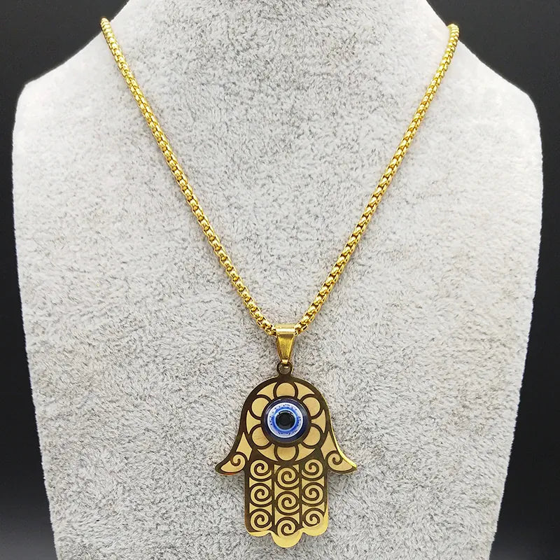 Collier Main de Fatima Spirales et Œil Bleu