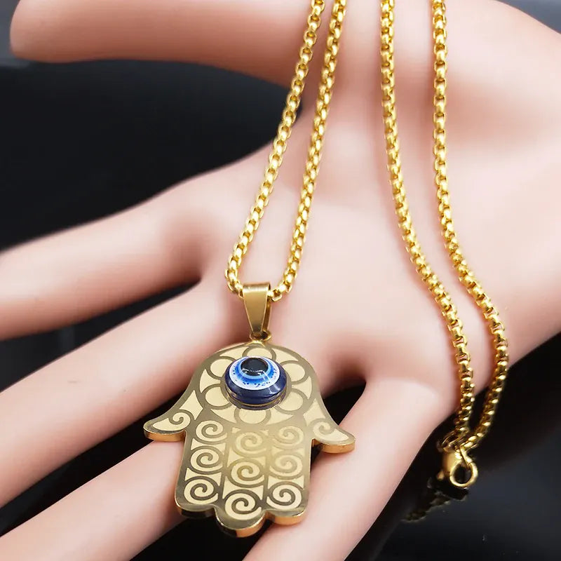 Collier Main de Fatima Spirales et Œil Bleu