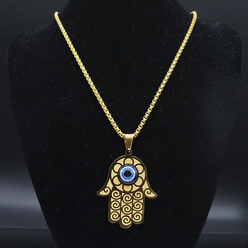 Collier Main de Fatima Spirales et Œil Bleu