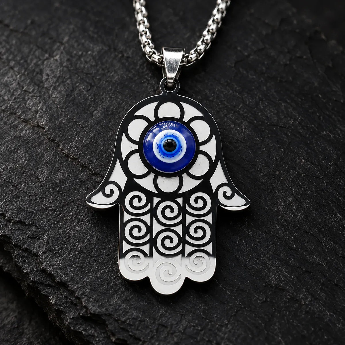 Collier Main de Fatima Spirales et Œil Bleu
