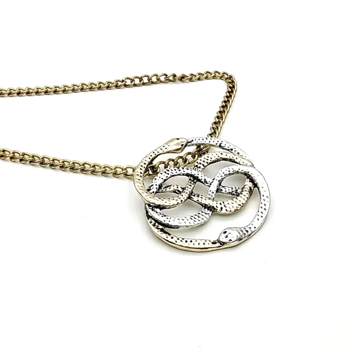 Collier Médaillon aux Serpents Entrelacés Bicolore