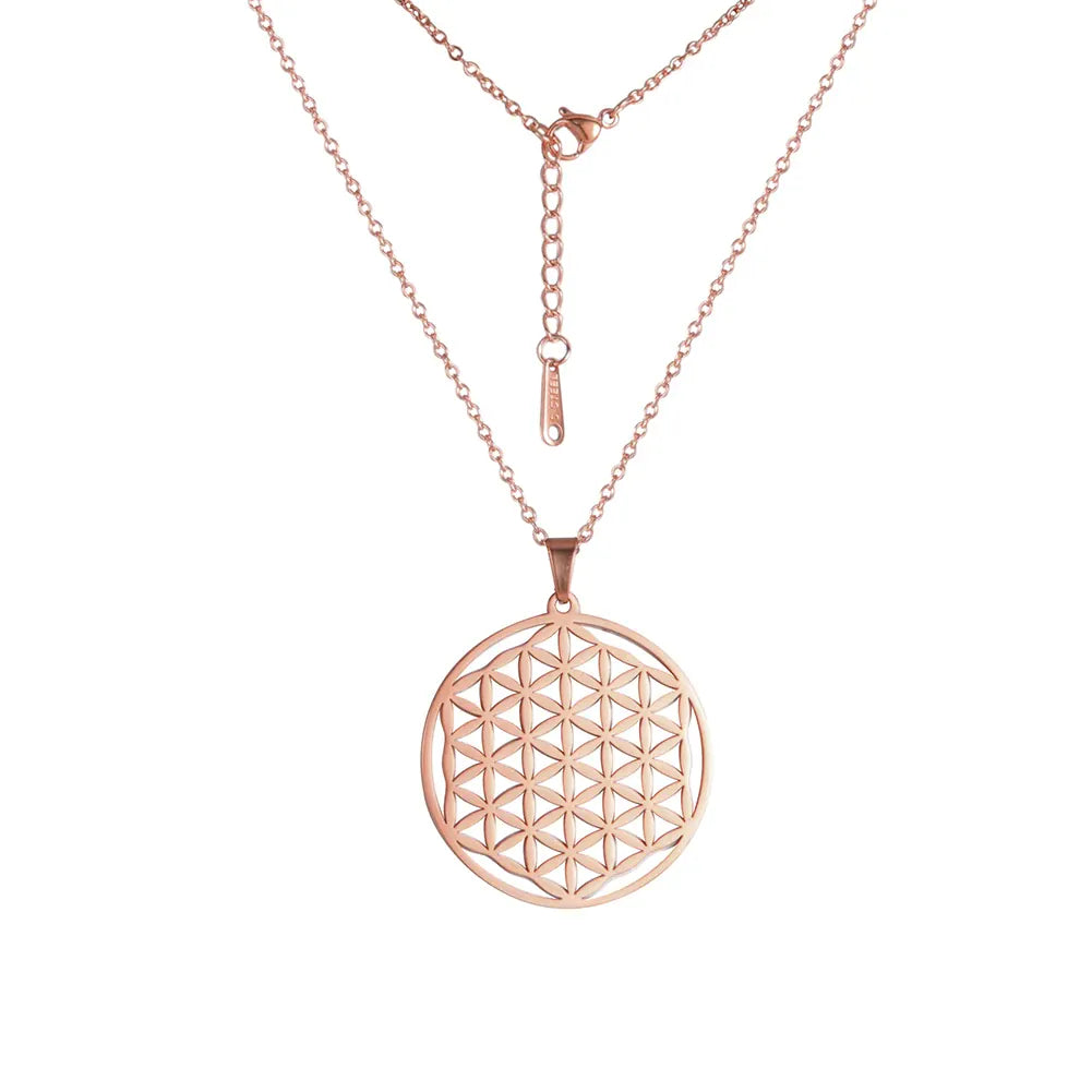 Collier Médaillon Fleur de Vie Classique Or rose / 45 cm