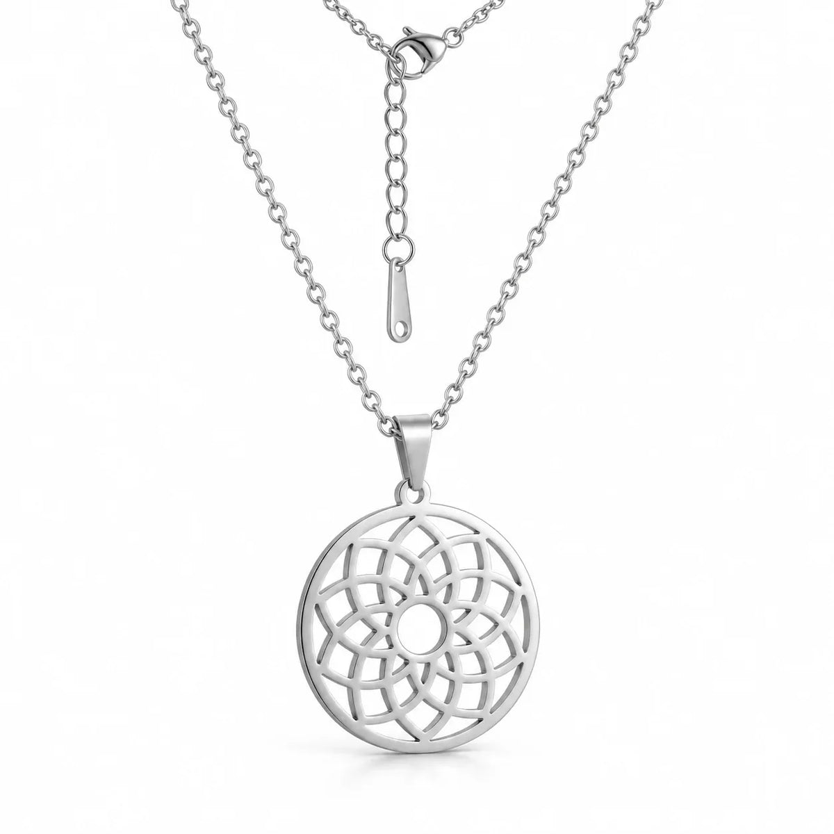 Collier Mini Rosace Fleur de Vie Argenté / 45 cm