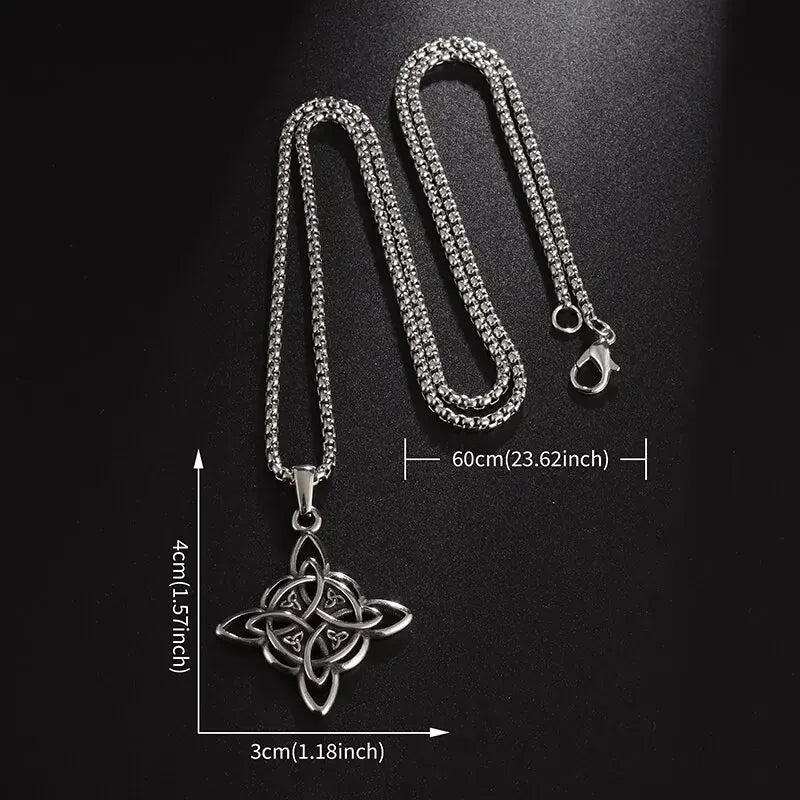 Collier Nœud de Sorcière aux Quatre Triquetras Argent vieilli