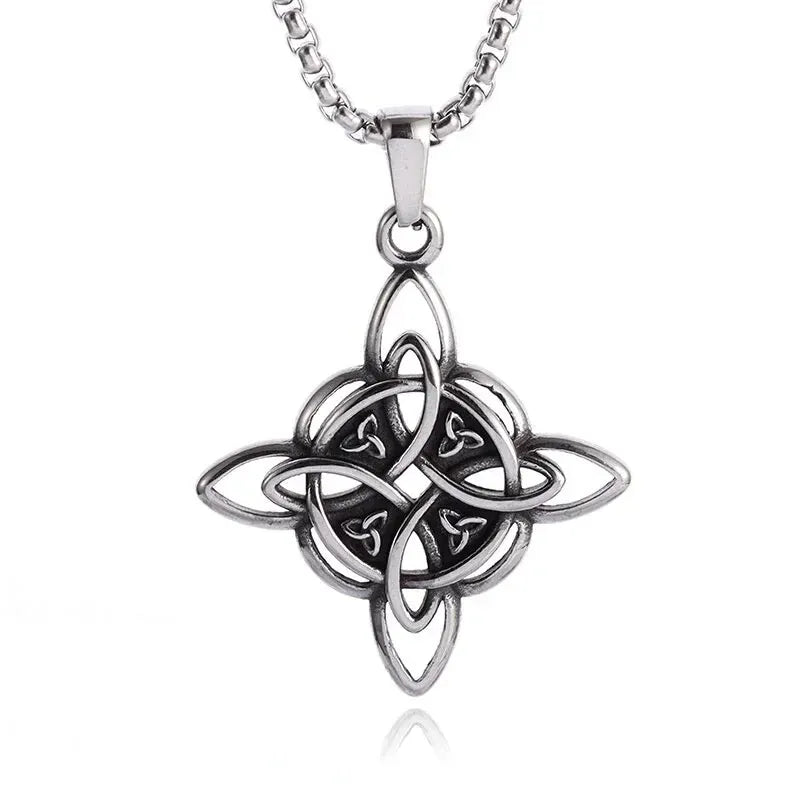 Collier Nœud de Sorcière aux Quatre Triquetras Argent vieilli