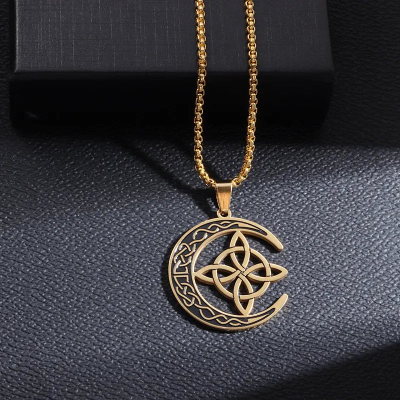 Collier Nœud de Sorcière et Croissant de Lune Doré