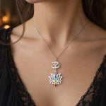 Collier Om et Lotus à Goutte Violette 7 Chakras - Vignette | Médiéfan