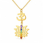 Collier Om et Lotus à Goutte Violette 7 Chakras - Vignette | Médiéfan