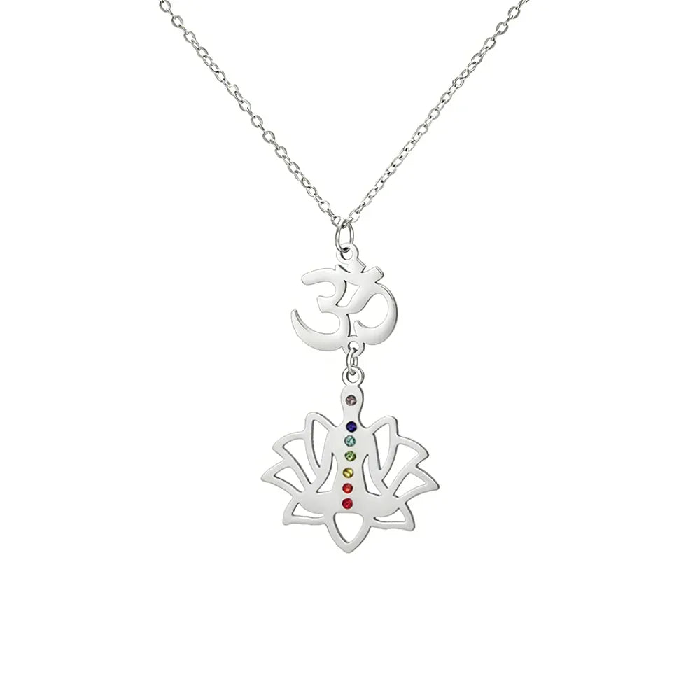 Collier Om et Yogi en Lotus 7 Chakras Argenté