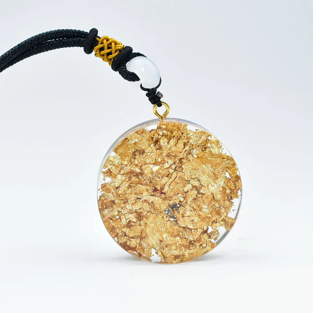 Collier Orgonite Cube de Métatron 7 Pierres Paillettes dorées