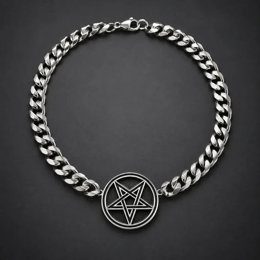 Collier Ras-du-Cou Pentagramme Inversé à Maille Cubaine