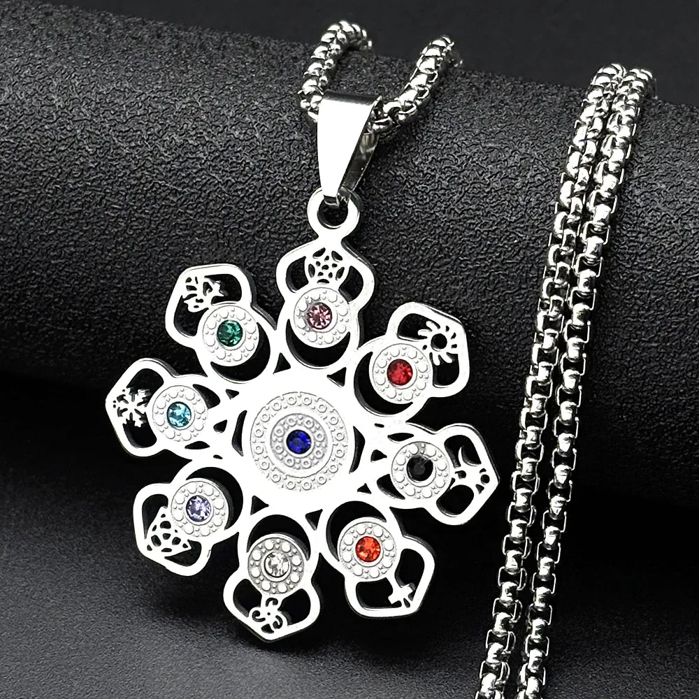 Collier Rosace Mandala Multi-Symboles à Strass