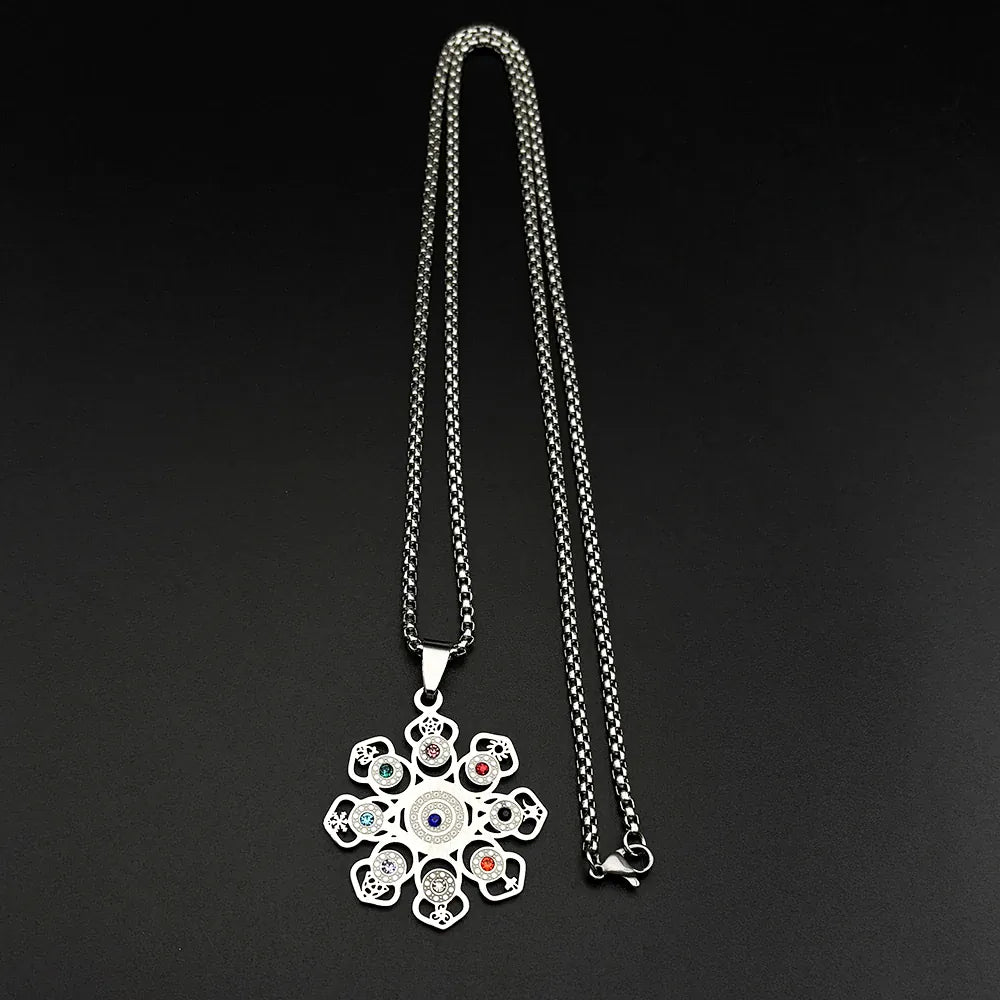 Collier Rosace Mandala Multi-Symboles à Strass