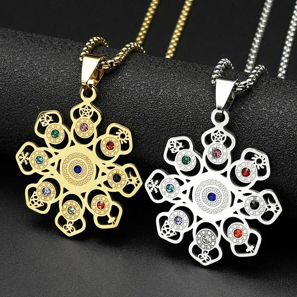 Collier Rosace Mandala Multi-Symboles à Strass