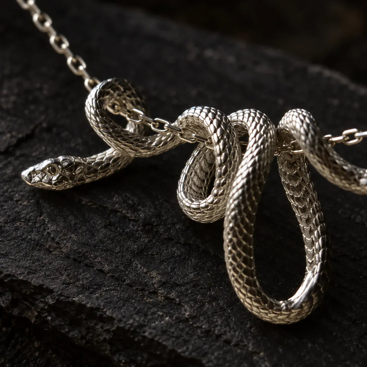 Collier Serpent Enroulé sur la Chaîne