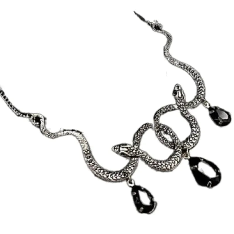 Collier Serpents Enlacés à Gouttes de Cristal