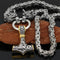 Collier Viking Fermoir têtes de loup Fenrir Argent & Or / 50 cm