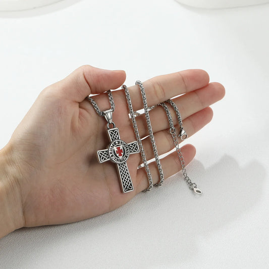 Colliers de la présidence du templier en acier inoxydable U7 pour hommes, étiquette de bouclier croisé de chevalier, amulette en relief 3D, symboles, chrétien, unisexe, cadeau de bijoux Cross-Steel