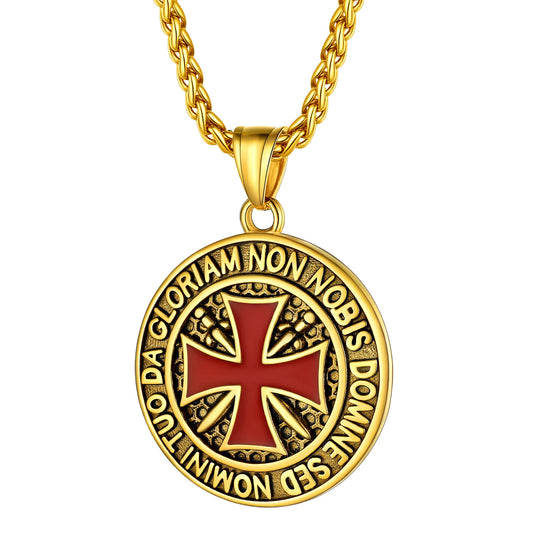 Colliers de la présidence du templier en acier inoxydable U7 pour hommes, étiquette de bouclier croisé de chevalier, amulette en relief 3D, symboles, chrétien, unisexe, cadeau de bijoux Round Gold