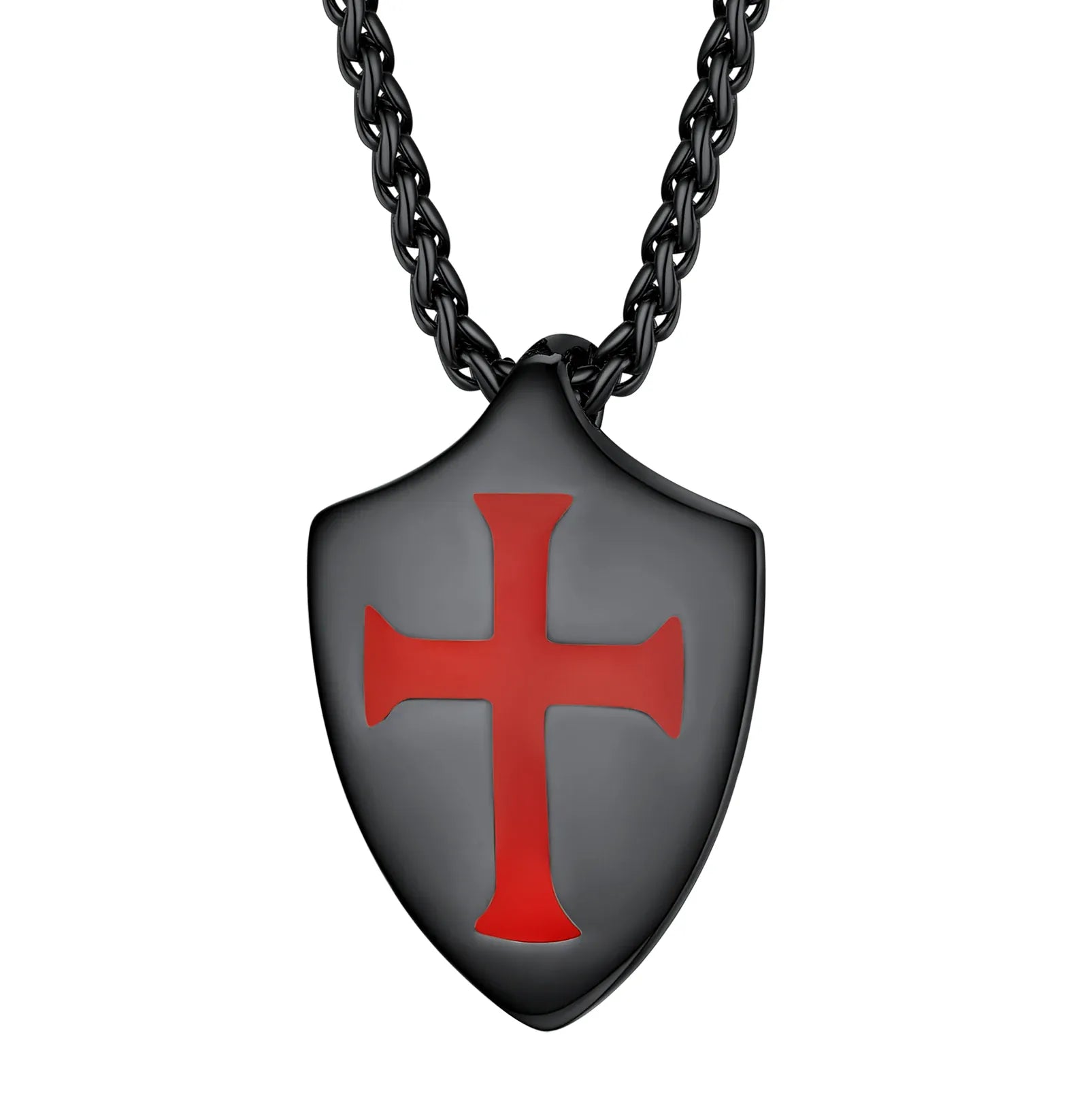 Colliers de la présidence du templier en acier inoxydable U7 pour hommes, étiquette de bouclier croisé de chevalier, amulette en relief 3D, symboles, chrétien, unisexe, cadeau de bijoux Shield cross Black