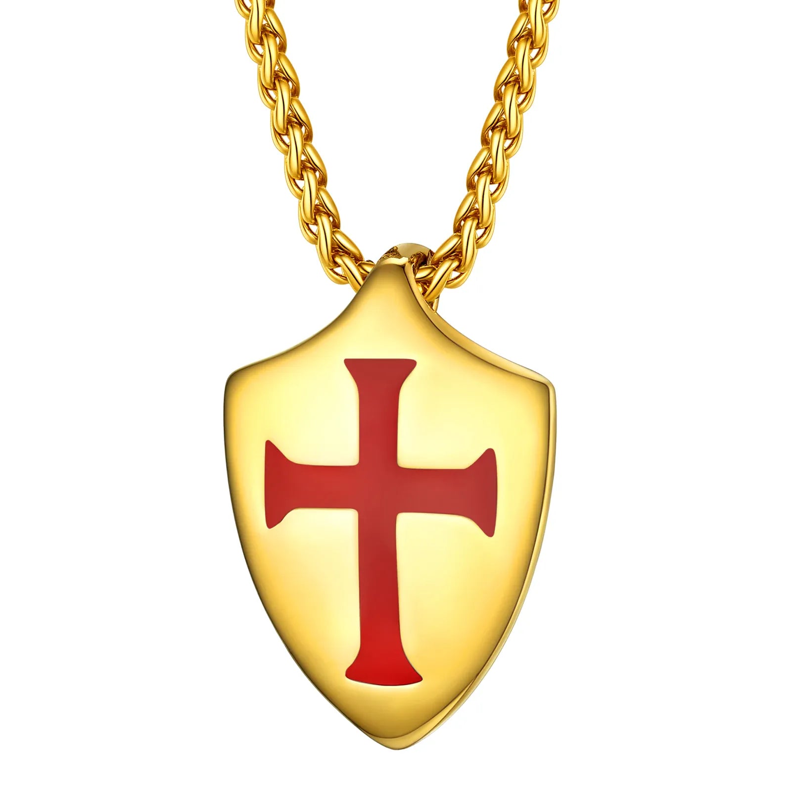 Colliers de la présidence du templier en acier inoxydable U7 pour hommes, étiquette de bouclier croisé de chevalier, amulette en relief 3D, symboles, chrétien, unisexe, cadeau de bijoux Shield cross Gold