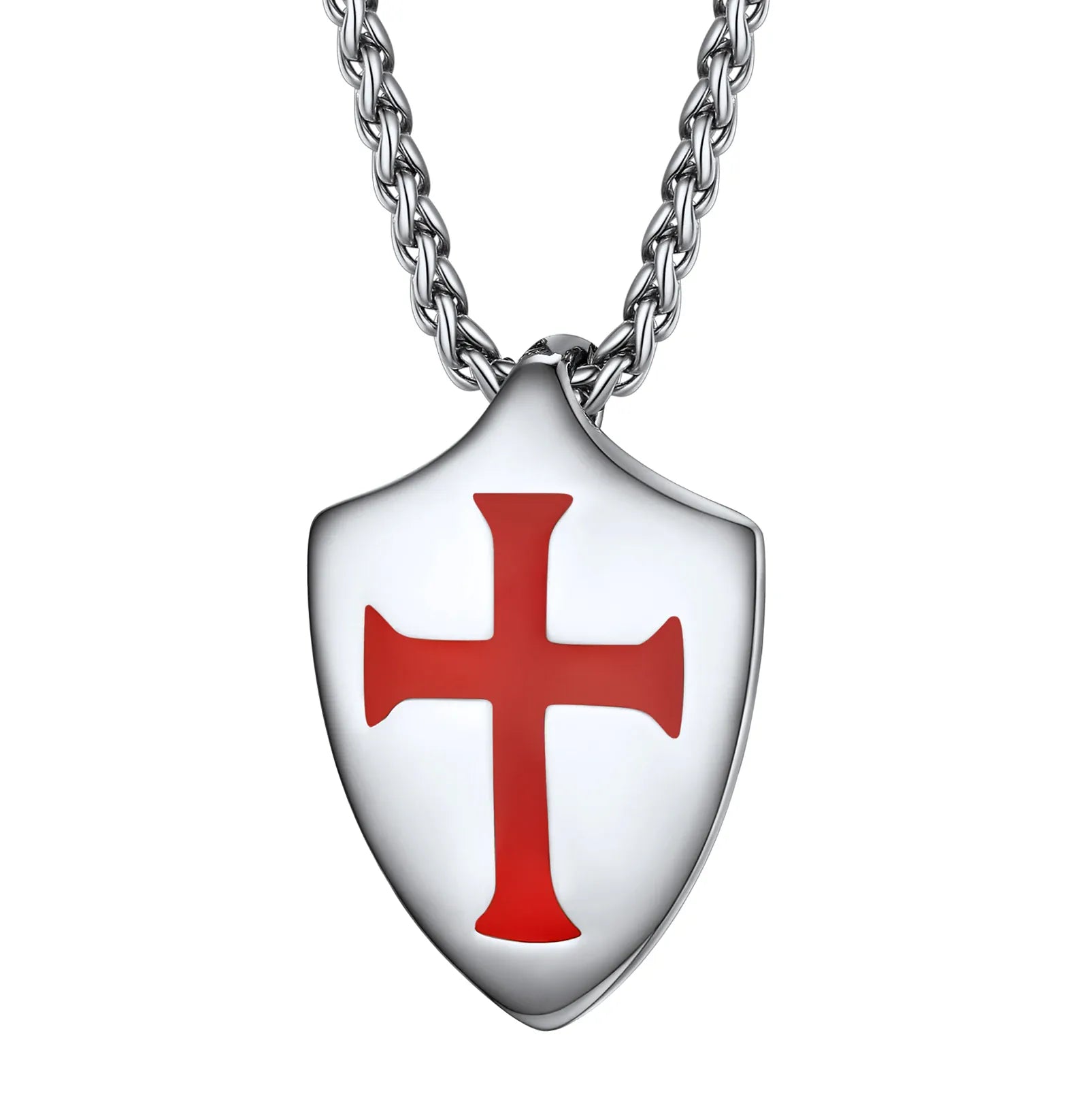 Colliers de la présidence du templier en acier inoxydable U7 pour hommes, étiquette de bouclier croisé de chevalier, amulette en relief 3D, symboles, chrétien, unisexe, cadeau de bijoux Shield cross Steel