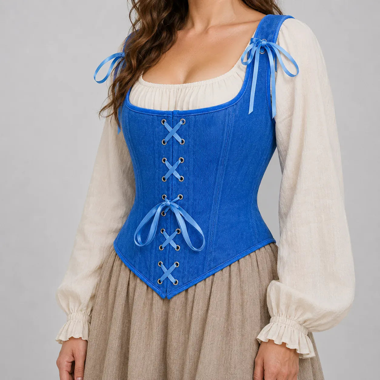 Corset Médiéval à Laçage Bleu / S