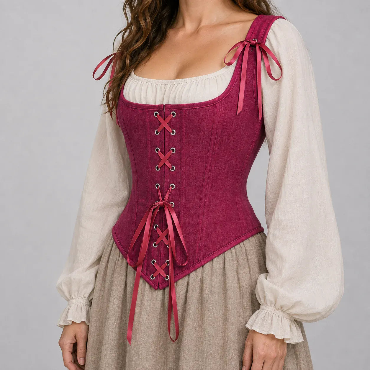 Corset Médiéval à Laçage Bordeaux / S