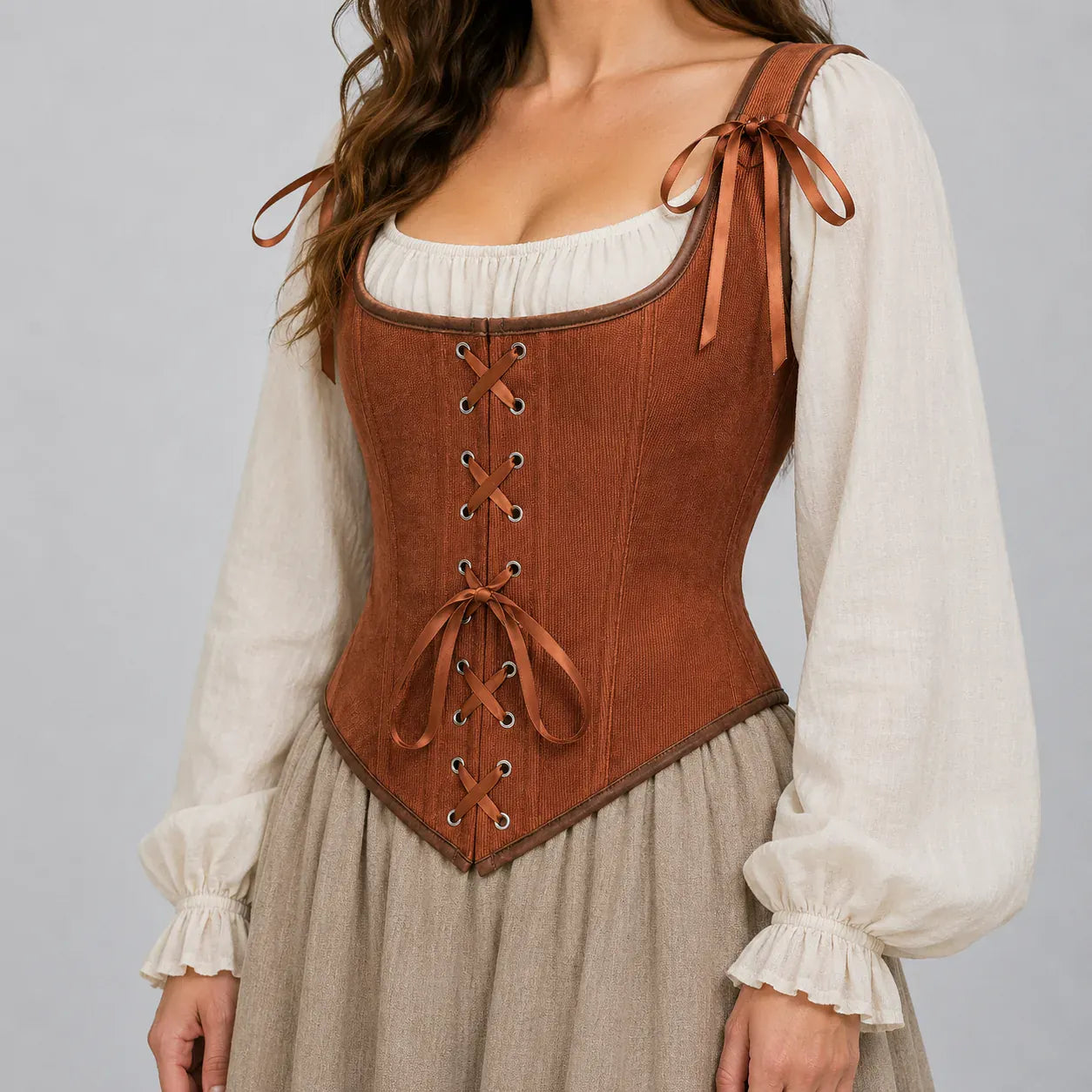 Corset Médiéval à Laçage Marron / S