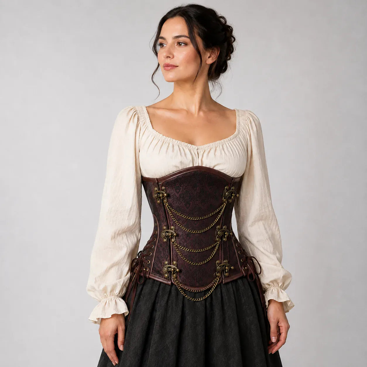 Corset steampunk a chaines marron porte - Mediefan