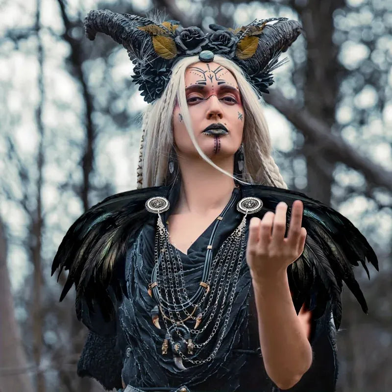 Épaulière de Plumes à Chaînes Noir irisé