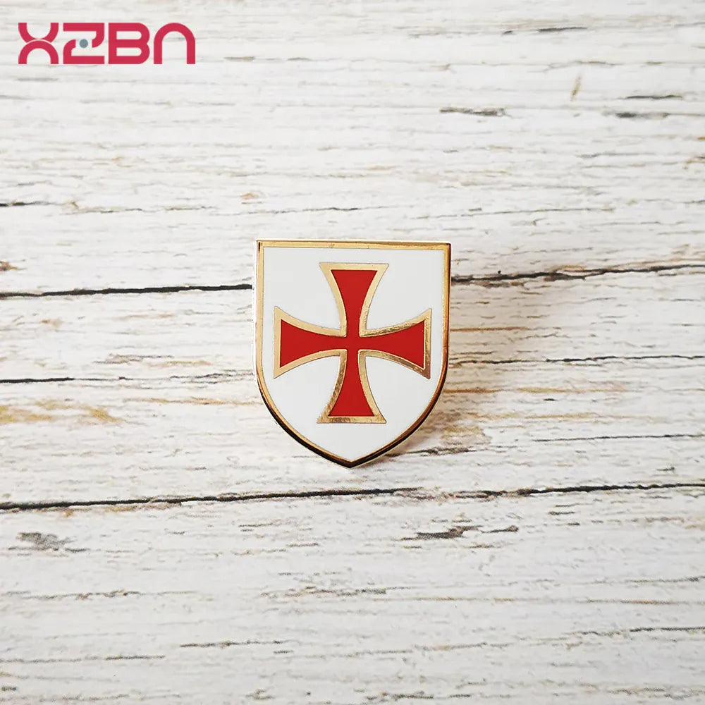 Épingles à revers maçonniques, Badge franc-maçonnaire, chevalier templier, rouge, blanc, noir, bouclier croisé, broche de Banquet exquise N°1