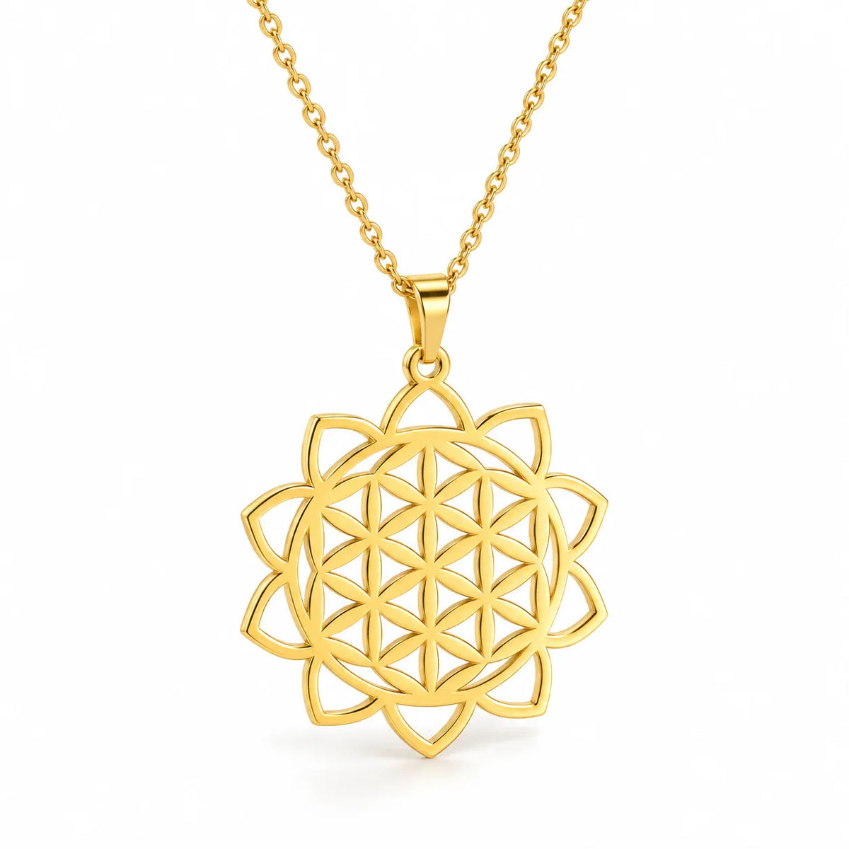 Collier Fleur de Vie Couronne de Pétales Doré / 45 cm