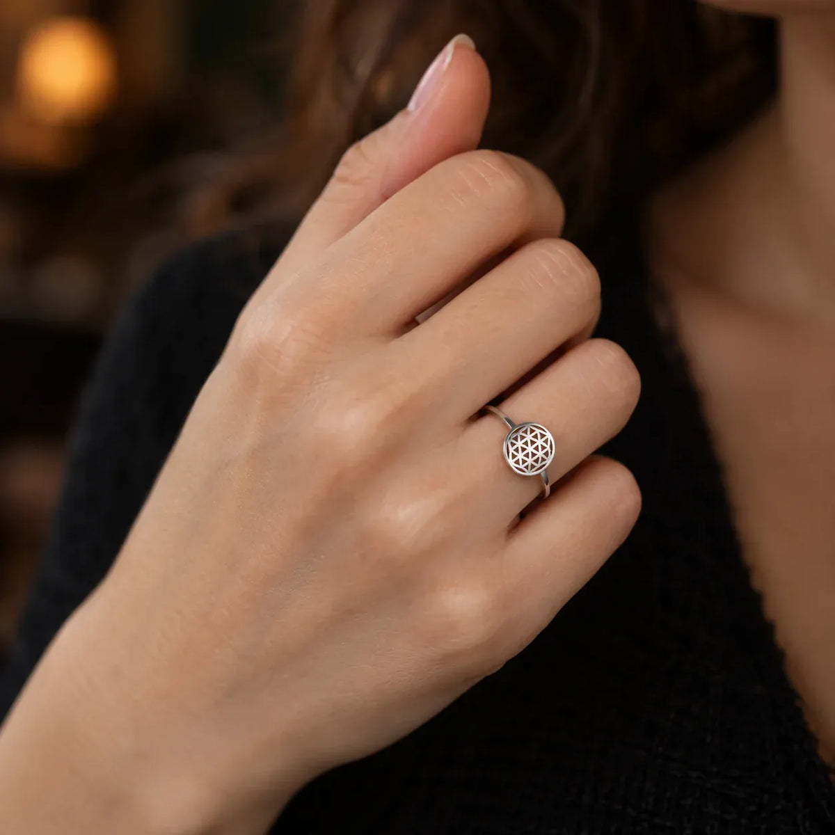 Bague Fine Médaillon Rond Fleur de Vie