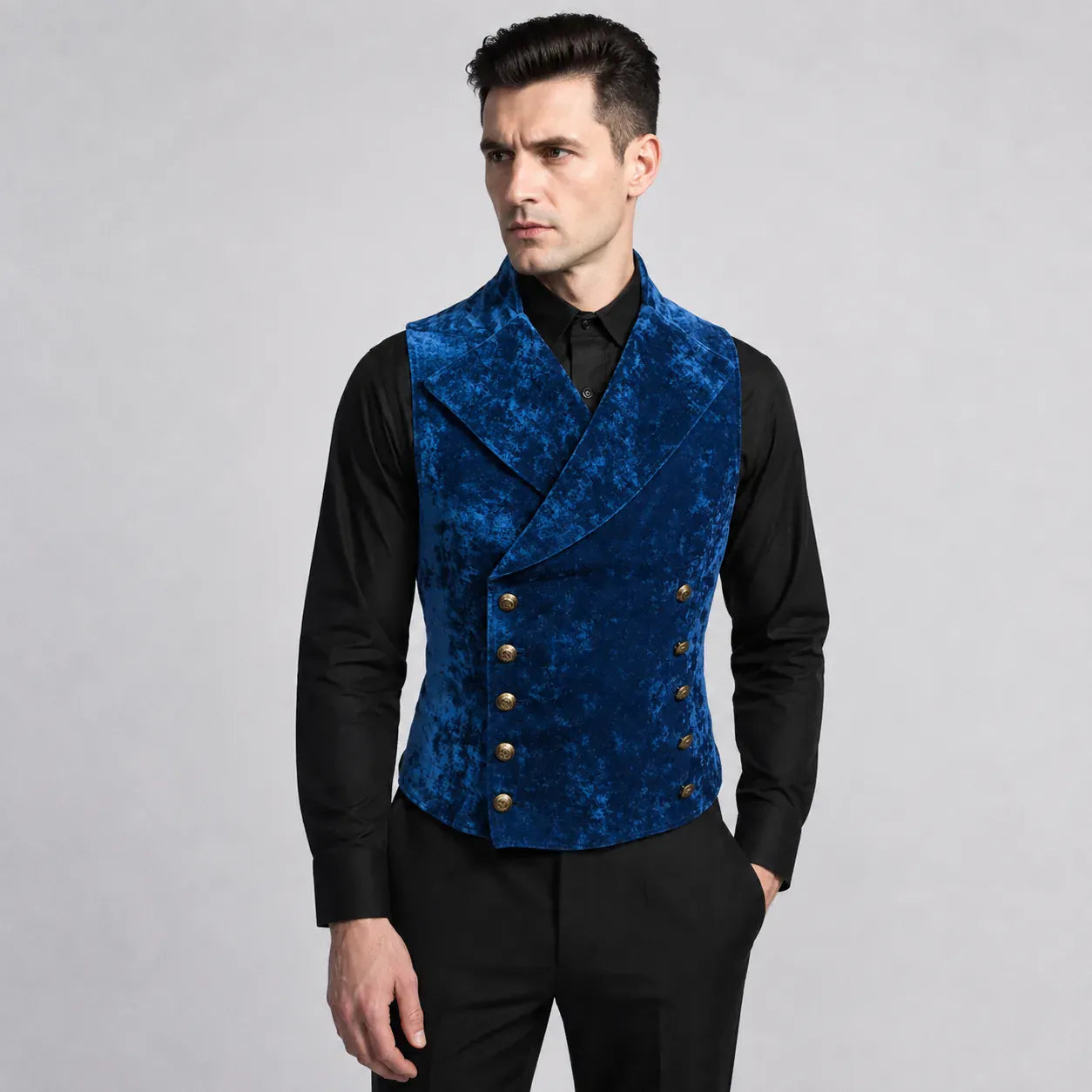Gilet Victorien à Double Boutonnage Bleu / S