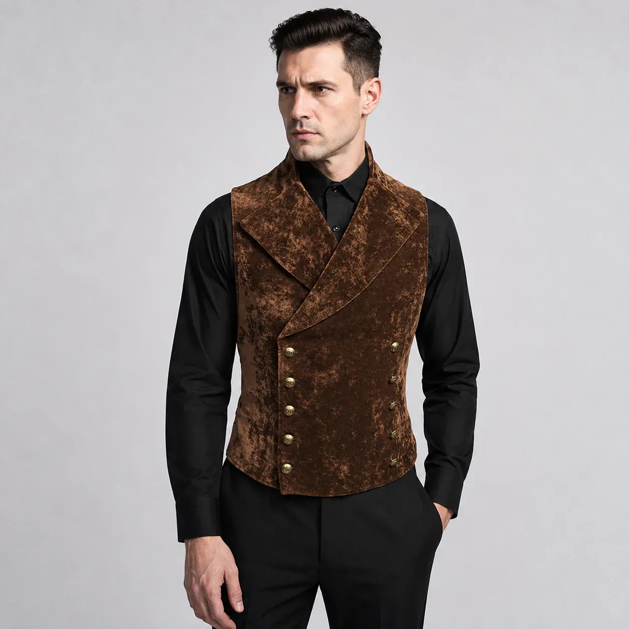 Gilet Victorien à Double Boutonnage Marron / S