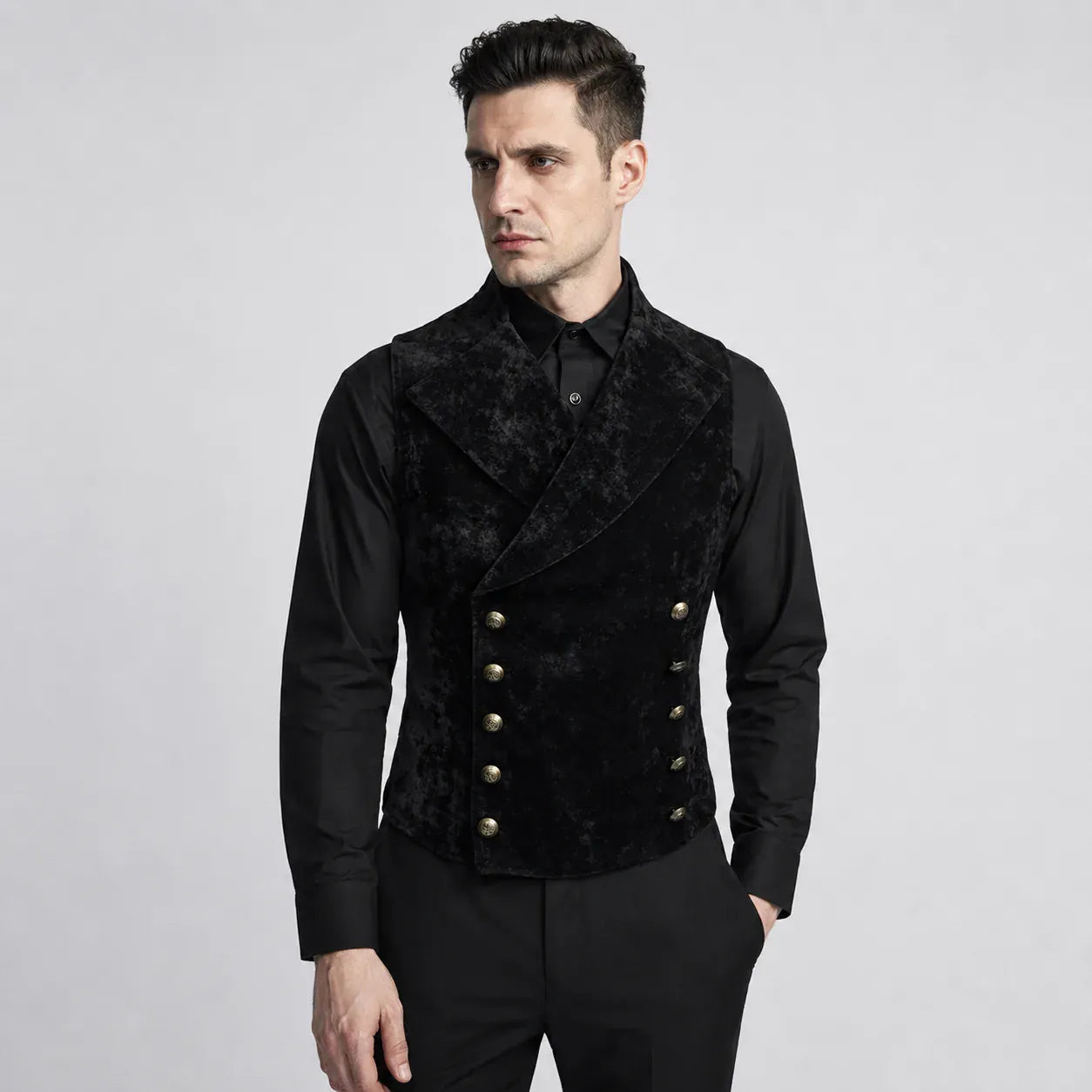 Gilet Victorien à Double Boutonnage Noir / S