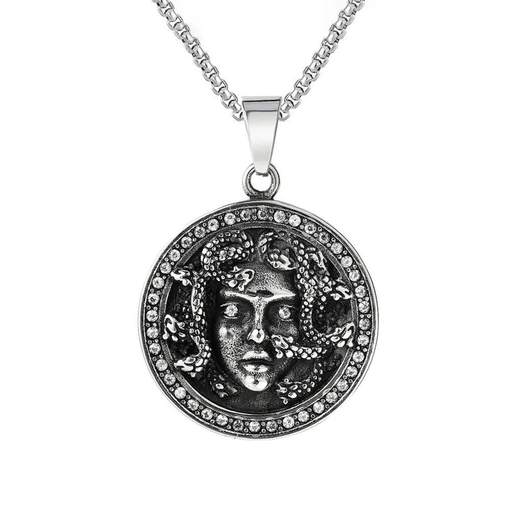 Gothic Classic Medusa Pendant Necklace For Men Women Stainless Steel Vintage Snake Animal Accessories Party Gift Fashion Jewelry 60cm Chain