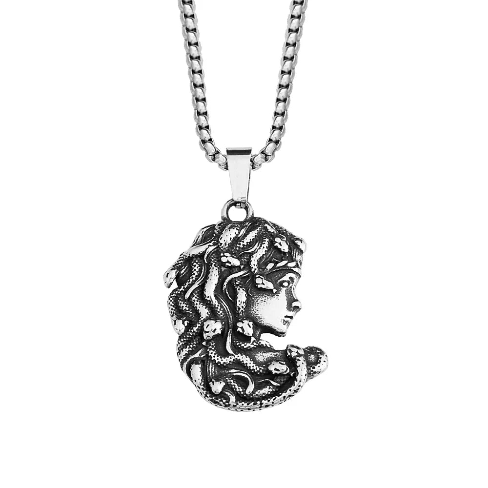 Gothic Classic Medusa Pendant Necklace For Men Women Stainless Steel Vintage Snake Animal Accessories Party Gift Fashion Jewelry 60cm Chain 4