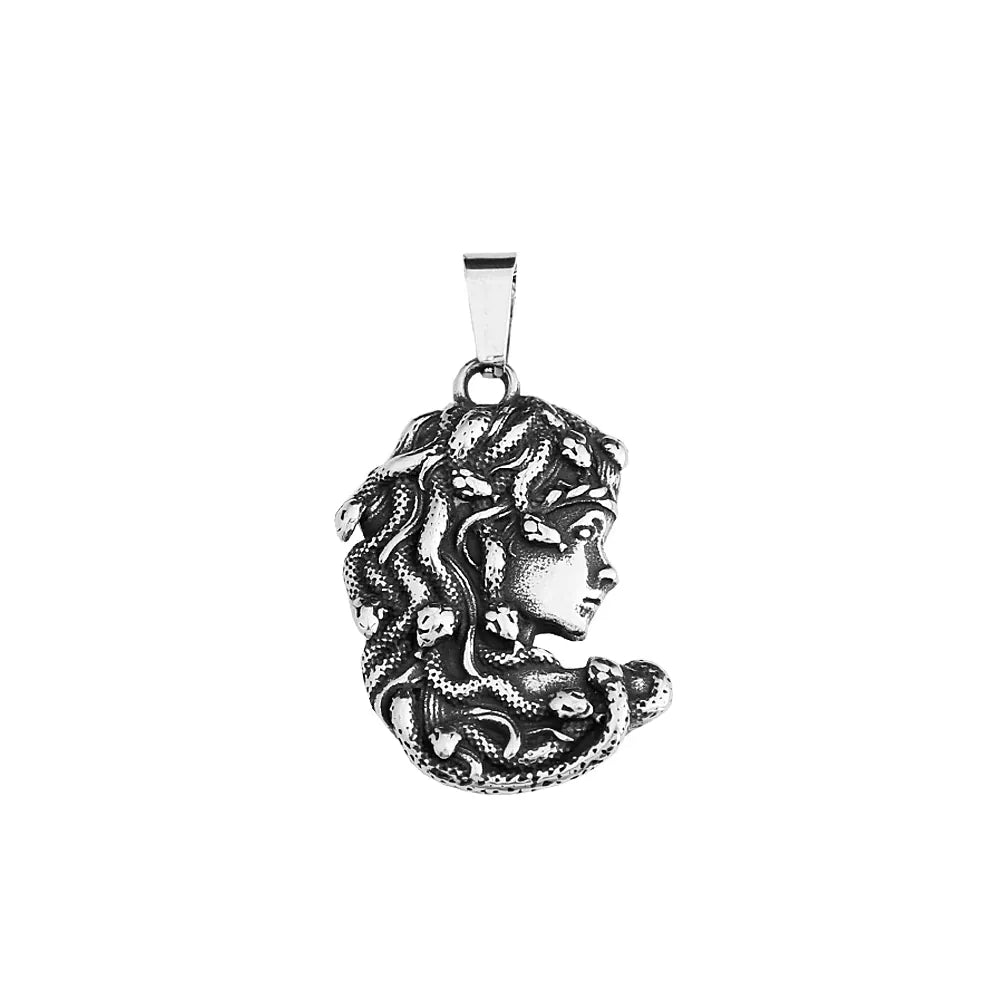 Gothic Classic Medusa Pendant Necklace For Men Women Stainless Steel Vintage Snake Animal Accessories Party Gift Fashion Jewelry No Chain 4