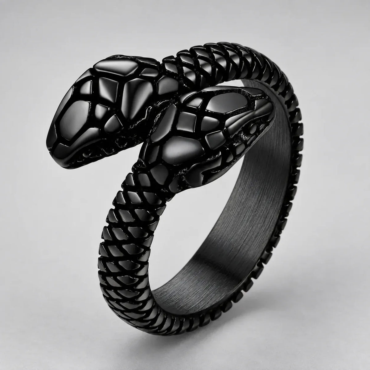 Bague Serpent aux Têtes Jumelles — Noir
