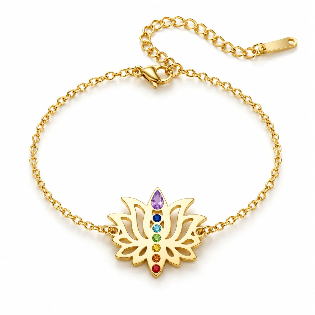 Bracelet Chaînette Fleur de Lotus 7 Chakras Doré